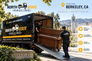 North State Hauling crew loading an upright piano for professional piano removal in Berkeley, CA.
